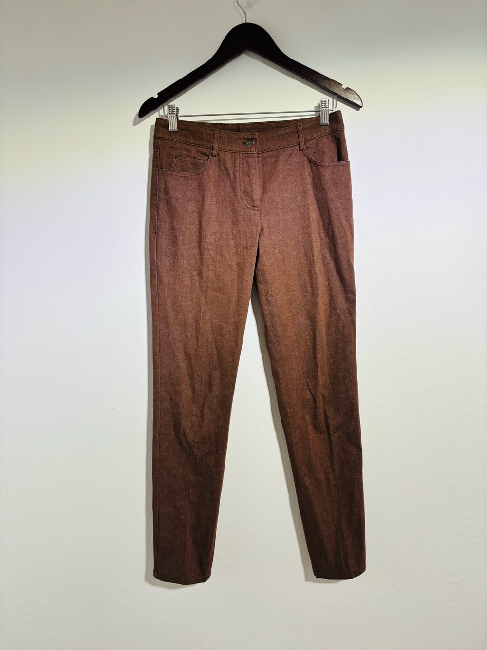 Akris Brown Slim Fit Pants Womens Size 4 Cotton Blend Straight Leg